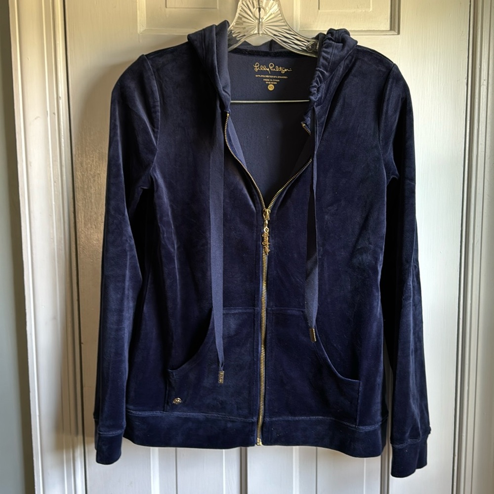 Lilly Pulitzer Navy Velour Track Jacket